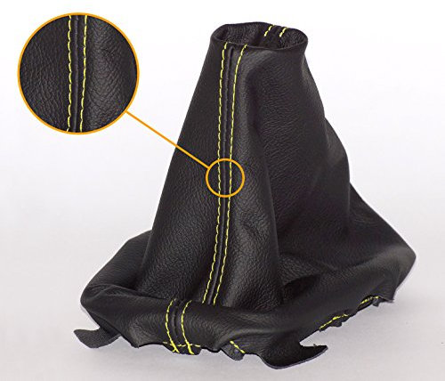 myshopx SA18 Schaltmanschette Schaltsack Sack Schwarz Faden Gelb Echt Leder