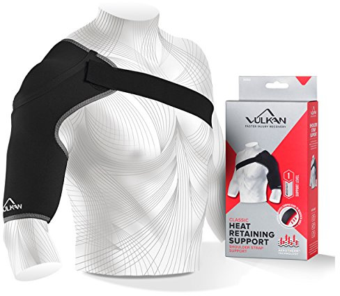 Vulkan Soporte de hombro clásico deportivo, pequeño, soporte de hombro para lesiones del manguito rotador, soporte de articulación de CA y dislocaciones, correa de hombro para hombres y mujeres