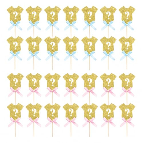 Uteruik Glitzernde Cupcake-Aufsätze, Geschlechtsoffenbarung, Babyparty, Party-Zubehör, Kuchendekoration, 24 Stück