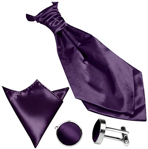 GASSANI (3er-Set Plastron Krawatten-Schal Breit, Lilane Hochzeitskrawatte Gebunden Einstecktuch Manschettenknöpfe, Z. Hochzeitsweste Frack