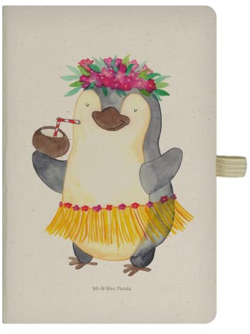 Mr. & Mrs. Panda DIN A5 Baumwoll Notizbuch Pinguin Kokosnuss - Geschenk, Kladde, Tagebuch, Hawaii, Notizheft, Urlaub, Adressbuch, entspannt, Aloha,