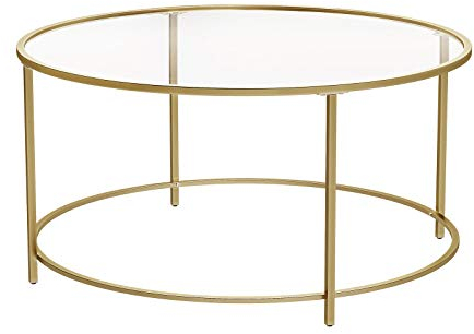 VASAGLE Runder Couchtisch, Wohnzimmertisch mit Stahlgestell, Salontisch, Beistelltisch, golden LGT21G