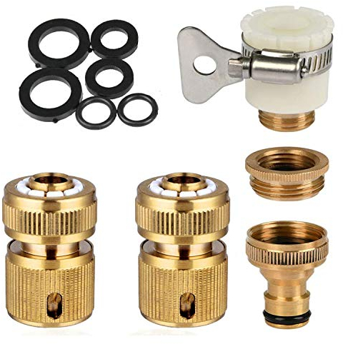 Meiyijia - Conectores rápidos de latón Adaptadores de Manguera de jardín Accesorios para Grifo de Agua,Conector de Grifo para Manguera de jardín de 3/4 Pulgadas y 1/2 Pulgada