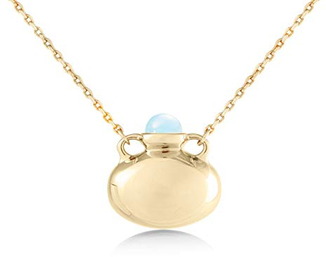 Bottle Personalized Engraving Blue Aquamarine Necklace Gold Tone Amphora Vessel Vase Jar Necklace