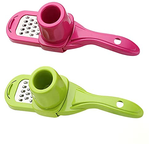 2 Pcs Prensadora de Ajos, Prensa Ajos Acero Inoxidable, Garlic Crusher para Jengibre, Cebolla, Pelador de Ajos, Prensa de Ajos Profesional, Fácil de Limpiar(Verde, Rojo)
