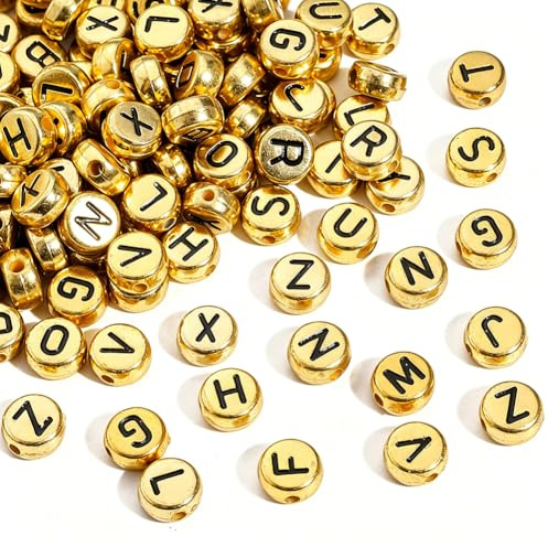 Zsail Buchstabe Perlen 1200 Alphabet A-Z Perlen Gold Acryl Runde Buchstabe Perlen für Schmuck Herstellung Armbänder Halsketten