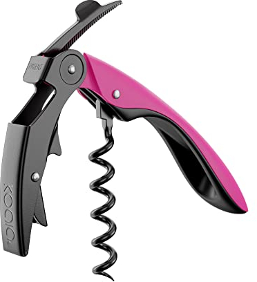 Sacacorchos profesional de doble palanca con espiral de teflón y navaja High Tech – Acero inoxidable y mango ergonómico - Color Rosa
