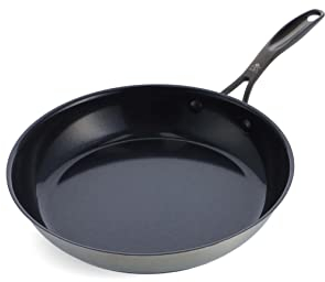 BK Ceramic Black Poêle à frire en Acier Inoxydable avec Revêtement Antiadhésif en Céramique Sans PFAS, 24 cm, Induction, Lavable au Lave-vaisselle, Va au Four, Argent & Noir