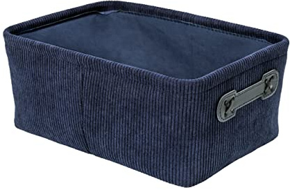 Wenko Cesta da bagno Anela in design a corda con due maniglie in pelle artificiale per riporre e mettere in ordine strumenti e accessori da bagno, 100% poliestere, 27,6 x 12 x 20 cm, blu scuro