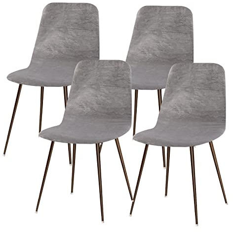 Lydevo Stuhlhussen 4er Esszimmer Strech Stuhlhussen für Esszimmerstühle Universal Waschbar Bezug Stuhlhussen Skandinavisch Stuhlüberzug für Küchenstühle Hotel Bankett,Samt#Silber Grau