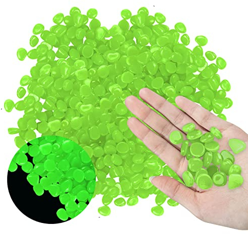 MOAMUN 1000 Stück Leuchtsteine Gärten aus Harz, Fluoreszierende Steine, Dekorative Steine, Grün Leuchtende Kieselsteine Nachtleuchtende Steine für Aquarium Garten Rasen Dekoration, 0.8-1cm (grün)