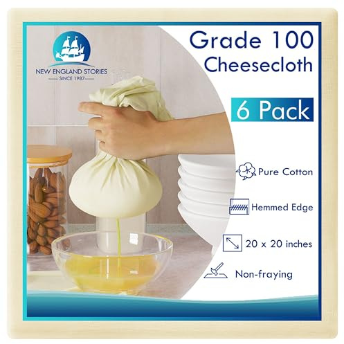 6 Stück wiederverwendbares Passiertuch, 50x50cm, feingewebtes Käsetuch, Dichtegrad 100, Cheesecloth zum Abseihen von Handarbeiten, 100% Baumwolle, für Entsaften und Käseherstellung
