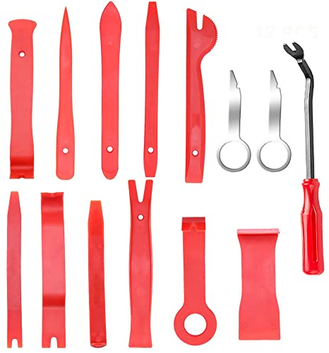 Kitbest 14 Pcs de Herramientas de desmontaje de automóviles, Juego de cuñas para molduras de automóviles, Interiores removedor de Remaches de fijación Kit de Herramientas de Palanca de plástico