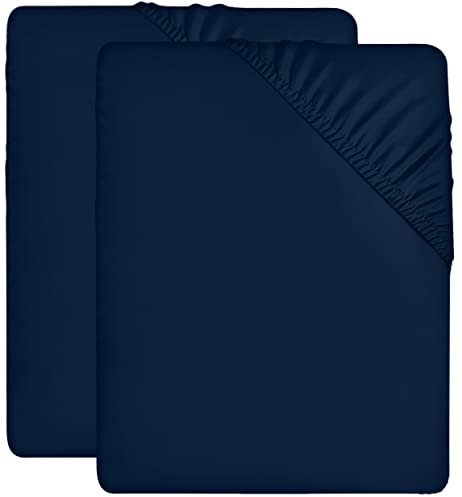Utopia Bedding - 2er Set Spannbettlaken 90x200cm - Marineblau - Oeko-Tex Zertifiziertes - Gebürstete Mikrofaser Spannbetttuch - 35 cm Tiefe Tasche