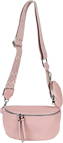 styleBREAKER Set de bolsos cruzados para mujer en forma de media luna, 2 piezas, con correa de hombro de patrón de rombos en zigzag 02012396, color:Rosé