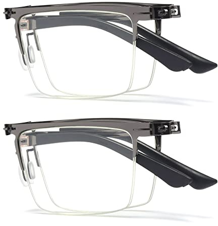 Lanomi Faltbare Lesebrille Blaulichtfilter Damen Herren Klein Klappbare Metall Halbrand Mini Lesehilfe Sehhilfe Rechteck Anti Blaulicht Brille mit Etui 2 Stück Grau 2.5
