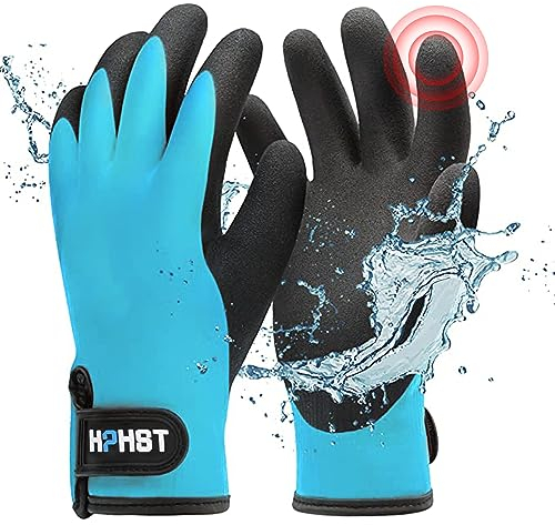 HPHST Arbeitshandschuhe Winter Wasserdicht Thermo Warme Winterhandschuh Montagehandschuhe Grip Winterarbeitshandschuhe Arbeit Doppelbeschichte Nylon Isolierte Handschuhe (Blau, XL)