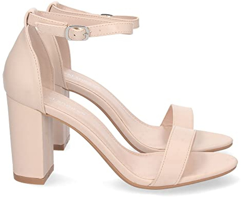 shoes&blues.es Sandalia de Tacon Alto para Mujer, Comoda, con Pala Fina Simple, Estilo Ankle Strap, y Cierre de Hebilla