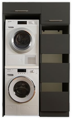 Laundreezy Waschmaschinenschrank für Trockner und Waschmaschine, Wäscheschrank und Schrankaufsatz, Anthrazit - Praktischer Waschmaschinen-Überbauschrank - 117,5 x 200 x 67,5 cm (B/H/T)