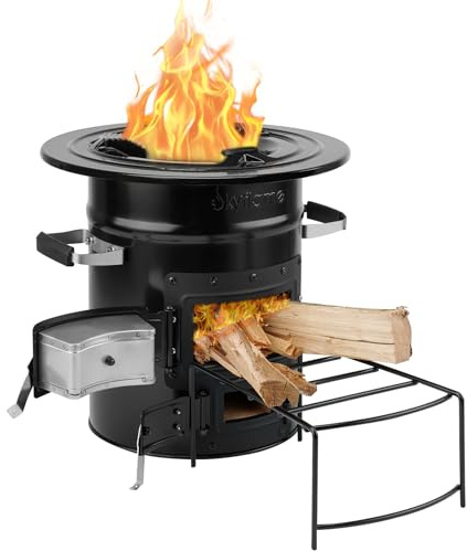 Skyflame Wood Burning Rocket Stove, Portable Camping Stove for Outdoor Cooking, Backpacking, RV and Survival, Essentials Camping Gear - Black