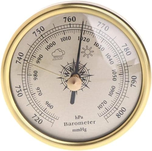 UNbit Traditionelle Wetterstation, traditionelles Barometer, Wandbehang aus Metall, Barometer, Hygrometer, 1070 hPa, goldene Farbe, rundes Zifferblatt, Luftwetterstation
