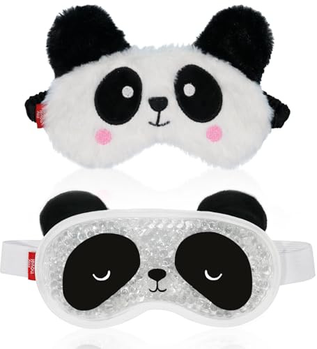 my novel things Augenmaske Kühlend, Panda Schlafmaske 2Stück Schlaf | Entspannungs Augenmaske mit Gel Kühlmask Für Heiße Kältetherapie Geschwollene Müde Augen Geschenk für Frauen und Mädchen