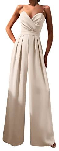 Jumpsuit Damen Sommer Lang, Hosenanzug Damen Festlich Elegant Hochzeit,Spaghettiträger Overall Damen Sexy V-Ausschnitt Rückenfrei Romper Playsuit Strampler Hose Latzhose Jumpsuits für Frauen