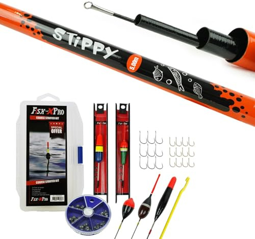 FISH-XPRO Set mit festen Angelruten - Teleskop-Angelrute - Angelset - Schwimmerset - Aufbewahrungsbox - Montagen - Schwimmer - Angelhaken - Bleigewichte