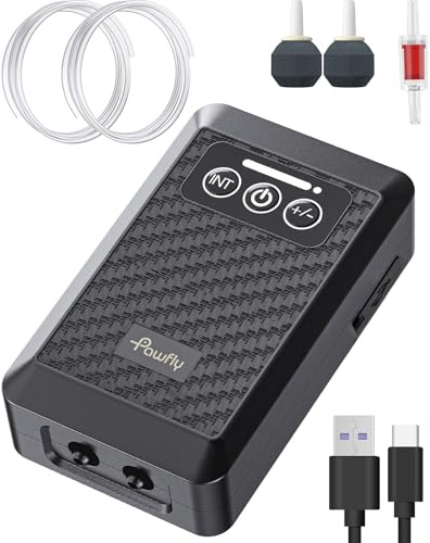 Pawfly Aquarium Batteriebetriebene Luftpumpe USB Wiederaufladbare Sauerstoffpumpe für 200-500 l Fischbecken 4 l/Min Tragbare Leise Lebendköder Belüfter Pumpe für Outdoor Angeln und Fischtransport