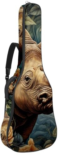 Bassgitarrentasche mit Art Rhino mit Blumen 30, Tasche für Akustikgitarre, 101,6 cm (40 Zoll) E-Gitarrenkoffer, wasserdichte Oxford-E-Gitarre, Gigbag für akustische Konzertgitarre, Ukulele,