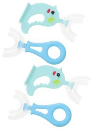 FRCOLOR 4stücke U-förmige Zahnbürste für Junge Mädchen aus Silikon zur Zahnreinigung Blau Manuelle Kinderzahnbürste