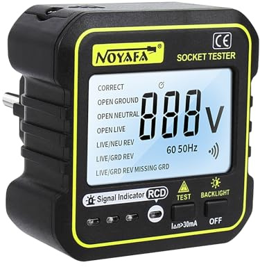 NOYAFA Steckdosentester, RCD-Prüfung mit 7 Arten von Fehlerdiagnose und LCD-Voltage-Display, Leckspannungs, FI Test, 90-250V/50-60Hz für Stecker-Sicherheitstest, Steckdosen-Erdungstest