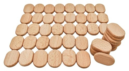 Piezas de madera en blanco sin terminar para grabado láser, etiquetas en blanco de madera de haya sin agujero, recortes de madera para manualidades, adornos de pintura (ovalado, 50 unidades)