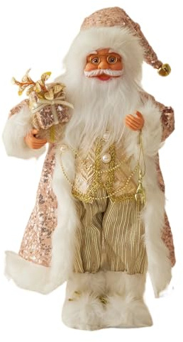 Figura de Papá Noel de tela realista de 45 cm, figura tradicional de Papá Noel de pie, decoración de mesa de Navidad, estatua de Papá Noel para decoración de ventana, mesa de chimenea