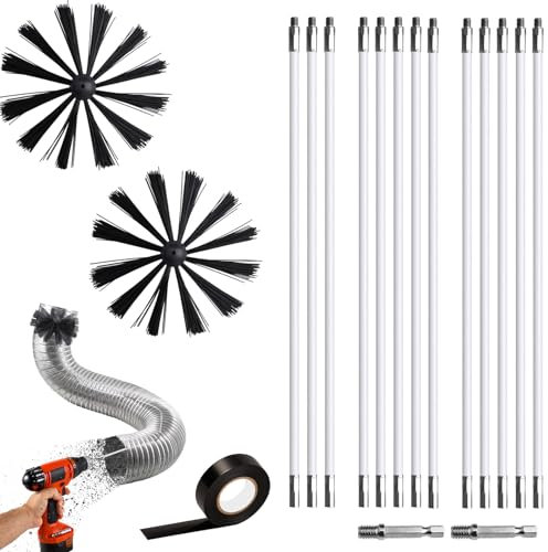 Kit de brosse de cheminée, brosse pour tuyau de poêle de 150 mm de diamètre, brosse de poêle, brosse de ramonage, brosse de nettoyage, 13 barres de 410 mm