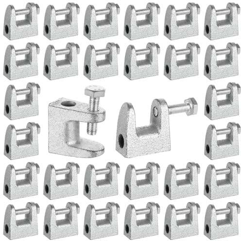 AKOLAFE 30 Pack Mini C-Clamp Set, 3/8' Threaded Hole, 3/4' Jaw Opening, Silver, Heavy Duty, Adjustable Beam Clamp for Woodworking, Welding, Vertical Rod, Piping, Tubing