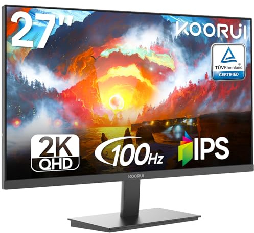 KOORUI 27 tums QHD-skärm, IPS-panel, 100 Hz uppdateringsfrekvens, 1 ms MPRT, 95 % DCI-P3, Adaptiv Sync, HDMI 2.0 DP 1.4, lutbar, VESA-kompatibel, perfekt för spel och arbete