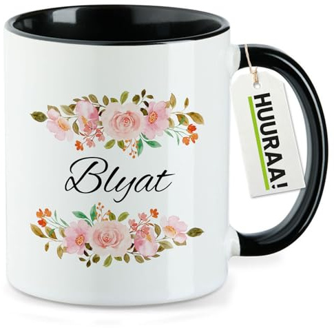 Huuraa Kaffeetasse Blyat russisch Blumen Geschenk | Motivtasse 330ml Schwarz Keramik Tasse mit Spruch Kaffeebecher Geschenkidee Becher mit Motiv
