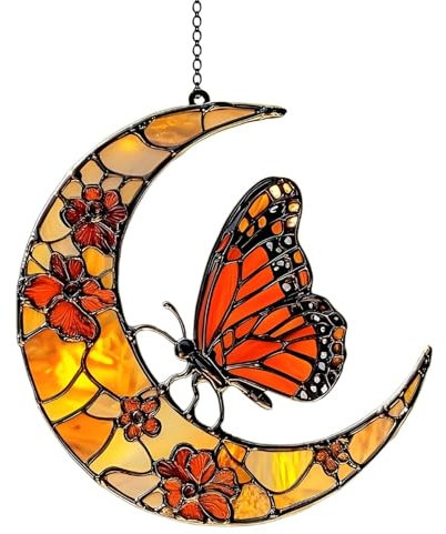 Sghtil Papillon et Lune de Fleurs, Attrape-Soleil, monarque Papillon et Attrape-Soleil, Papillon monarque et décoration de Jardin de Lune Florale, décoration Artistique Acrylique pour