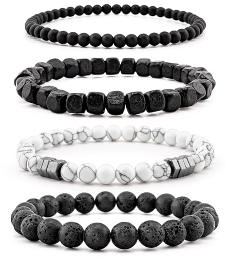 Lameybrt Herren Armband Set Multi - Tiger Eye/Matte Agat/Lava Rock Geschenke für Geburtstag/Jubiläum/Weihnachten