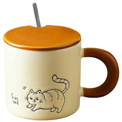 HUMOCHUSON Tasse Cappuccino Tasse À Lait De Bureau En Céramique Peinte À La Main En Forme De Chat Amusant De 380 Ml