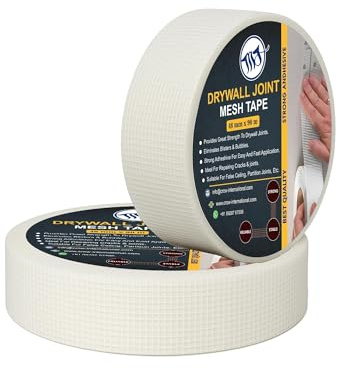 M.J Drywall Mesh Tape 48mm x 90m – (Pack of 2) Self-Adhesive Fibreglass Joint Scrim Tape for Plasterboard, Drywall & Wall Crack Repair – White Reinforcement Tape for Builders & DIY