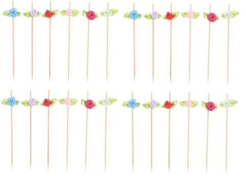 STOBAZA 100 Palillos de Frutas Decorativos Diseño Floral Únicos, Resistentes Madera para Aperitivos en Fiestas y Reuniones Familiares