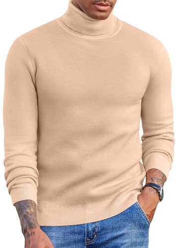 COOFANDY Col Roulé Homme Pulls Maille Fine Polaire Slim Pull Hiver Chaud Col Montant pour Homme Basique Casual Business