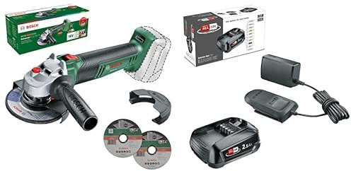 Bosch Amoladora Pequeña a Batería UniversalGrind 18V-75,115mm y 125mm Diámetro, sin Batería, Edición para Amazon + Kit de démarrage de batterie 18 V (1 batterie 2,5 Ah, chargeur, système 18 V)