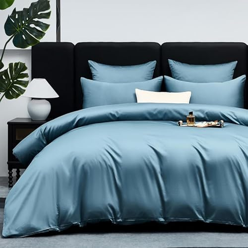 Gezu Sängkläder 200 x 220 cm mako-satin sängkläder set blå petrol 100 % bomull i 3 delar bomull andas mjukt fint påslakan 200 x 220 cm och örngott 80 x 80 cm med dragkedja