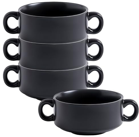 Jaamyears Suppentasse mit Griffen, 4er-Set, 350 ml, kleine Zwiebelsuppenschüssel, ofenfest, für Frühstück, Milch, Desserts, Haferflocken