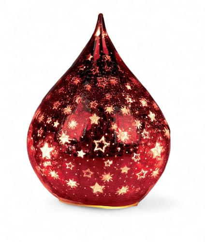 formano LED Deko Farbglas Tropfen Sterne Rot 25 cm Glasleuchte Crackle-Optik + Timer (6h an/18h aus) Batteriebetrieben. - Stimmungslicht für Winter & Weihnachten Dekoleuchte für gemütliches Zuhause