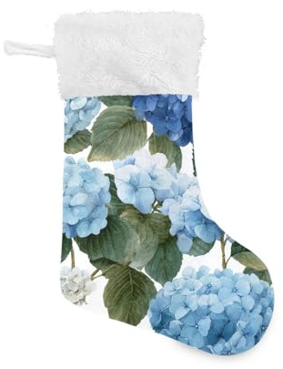 OTVEE Beautiful Hydrangea Flowers Pattern Christmas Stockings 2 Piece, 17.7 inches Velvet Hanging Decorations Stockings for Family Holiday Fireplace Xmas Tree Party