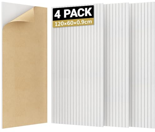 TONOR Paneles acústicos grandes autoadhesivos, 2 unidades, 120 x 60 x 0,9 cm, aislamiento acústico, paneles de pared para insonorización, revestimiento de pared, color blanco